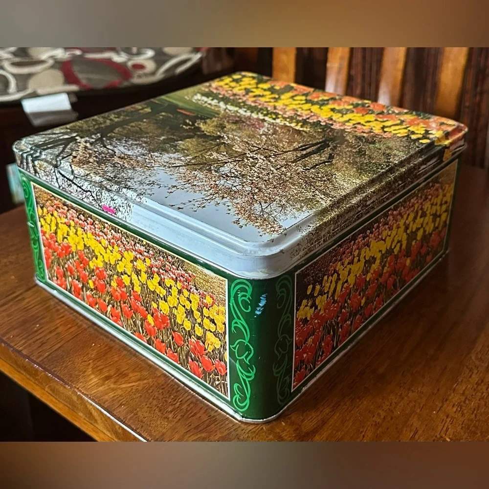 Vintage Floral Tulip Tin Box | Decorative Storage | Spring Garden Vibes